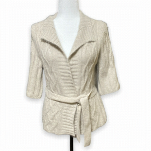Nwt Jillian Jones Cable Knit Angora Lambs Wool Wrap Sweater Beige Women’s Size M